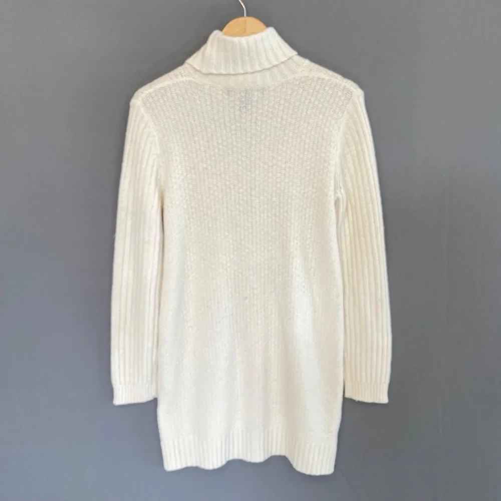 MANGO Women’s Medium Ivory Cotton Wool Knit Turtleneck Sweater Tunic Dress - Picture 2 of 5